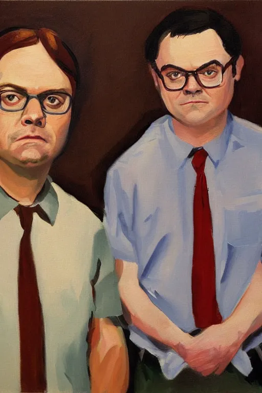 Prompt: portrait painting of dwight schrute and joe lo truglio, in the style of albert marquet