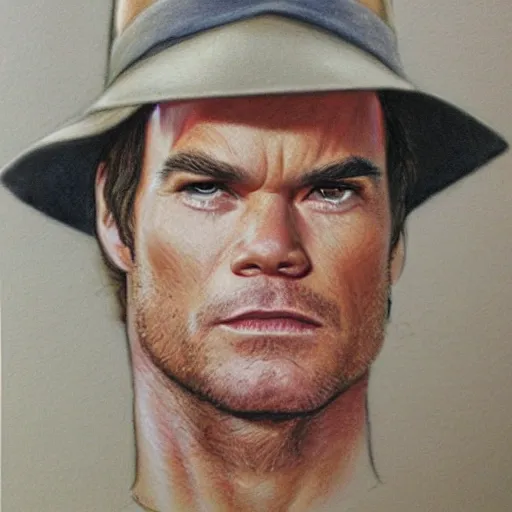 Prompt: dexter Morgan, Indiana jones, and artist formerly known as prince go to the beach, portrait, highly detailed, colored pencil