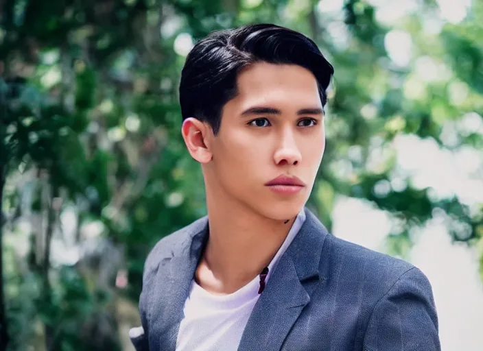 Prompt: outdoor medium shot of a very very very very extremely handsome!!! good looking young man in 2 0 2 2!! with the face of jose rizal wearing stylish modern!! clothes photo taken in 2 0 2 2, 3 5 mm f 1. 4 digital color photography