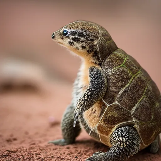 Image similar to quokka turtle hybrid, bold natural colors, national geographic photography, masterpiece, in - frame, canon eos r 3, f / 1. 4, iso 2 0 0, 1 / 1 6 0 s, 8 k, raw, unedited, symmetrical balance