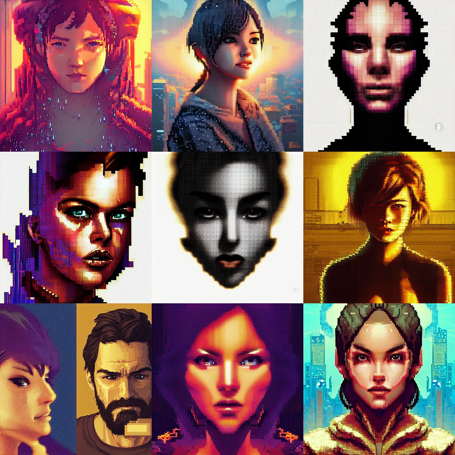 Prompt: portrait pixel art drawing, printerest, city, 8 - bit, intricate, epic lighting, cinematic composition, hyper realistic, by artgerm, tooth wu, dan mumford, beeple, wlop, rossdraws, james jean, andrei riabovitchev, marc simonetti, artstation