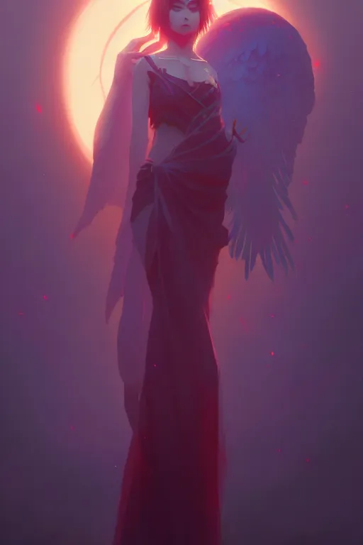 Image similar to extremely beautiful panting of goddess of the realm of the dead, by ilya kuvshinov, greg rutkowski and makoto shinkai, trending on artstation