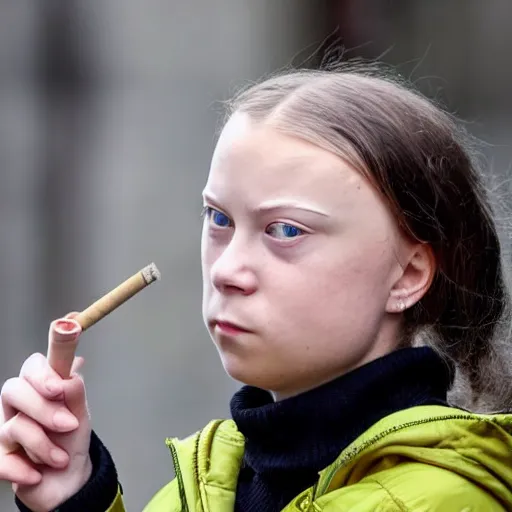 Prompt: greta thunberg smoking a cigarette