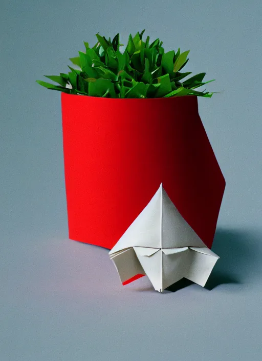 Prompt: totoro film still of a full still life seinen manga commercial photo of real - life origami plant, cinestill, 8 k