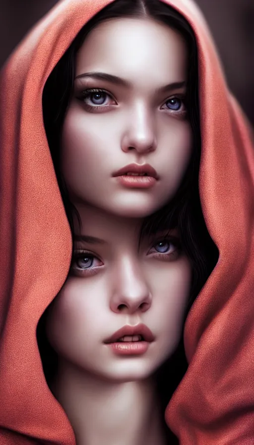 Prompt: photo of a gorgeous young girl hooded in the style of stefan kostic, realistic, sharp focus, 8k high definition, high fashion, vogue, insanely detailed, intricate, elegant, art by stanley lau and artgerm, sigma 85mm art