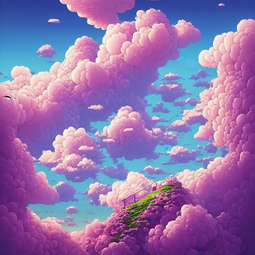 Image similar to white sea cloud, summer morning, very coherent and colorful high contrast, art by! gediminas pranckevicius! geof darrow, pastel color, volumetric lighting, cinematic, floralpunk screen printing woodblock, dark shadows, hard lighting, stippling art