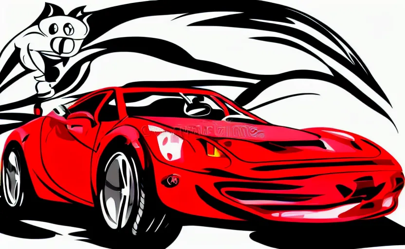 Prompt: Red Hot European Style Sports Car, Cartoon, Caricature, Airbrush, Vector Illustration Pro Vector, 8k