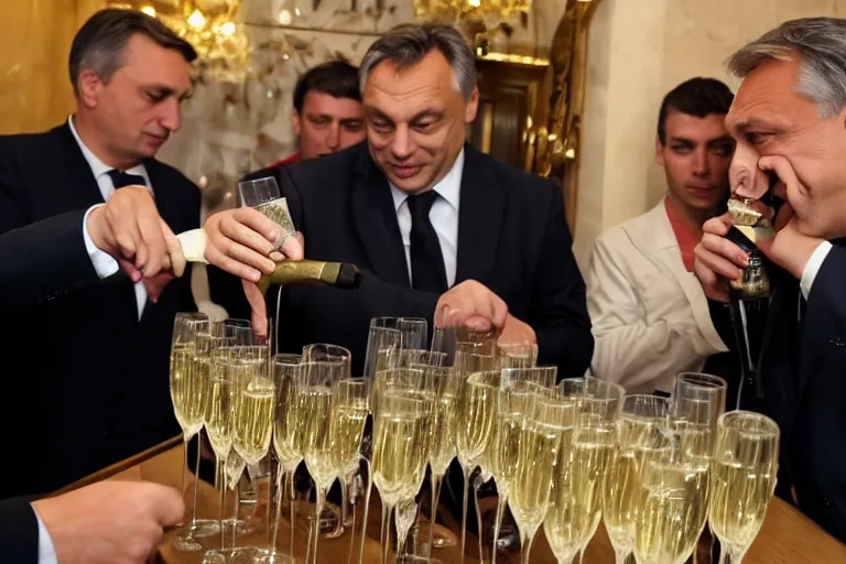 Image similar to viktor orban drinking champagne