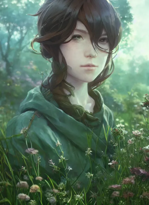 Image similar to a portrait of the emerald herald in the garden, intricate, tone mapped, ambient lighting, highly detailed, digital painting, concept art, sharp focus, by makoto shinkai and akihiko yoshida and wlop