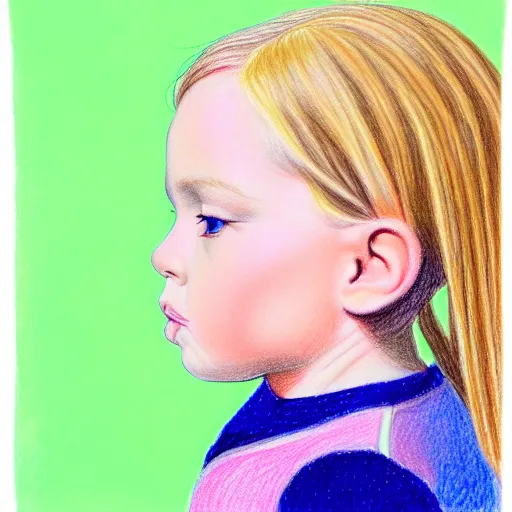 Image similar to profile of 3 year old blonde girl with iphone, colored pencil on white background by eloise wilkin