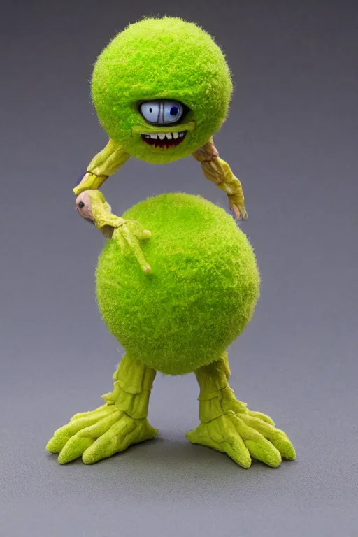 Image similar to 8 k high definition, 1 9 8 0 tennis ball monster kenner style action figure, full body, highly detailed, science fiction, photorealistic