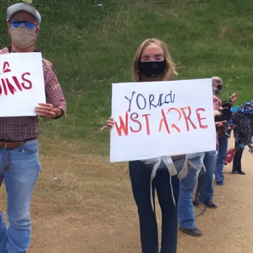 Prompt: cows protesting, holding op signs