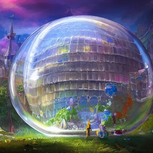 Image similar to a bubble terrarium utopia, with cities galore, dynamic lighting, fantasy concept art, trending on art station, stunning visuals, creative, cinematic, ultra detailed