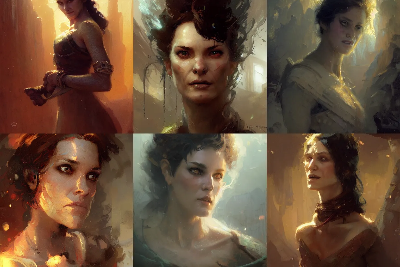 Prompt: a woman with big pronounced romanesque nose, fantasy character portrait by greg rutkowski, craig mullins, gaston bussiere