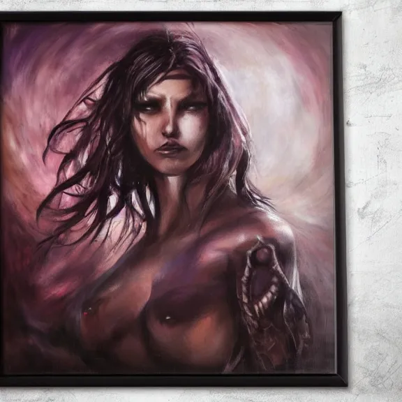 Image similar to female zerg, dark oil painting, realistic behavior