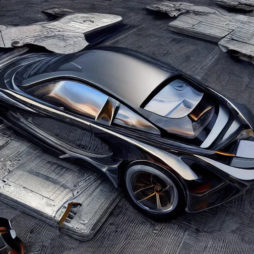 Image similar to car : motherboard forms designed by zaha hadid, sci-fi futuristic ultra realistic photography, keyshot render, octane render, unreal engine 5 lumen, high oiled liquid glossy specularity reflections, ultra detailed, golden hour, dramatic lighting 4k, 8k, 16k in the style ofblade runner 2049 Cyberpunk 2077 ghost in the shell thor 2 marvel film : tilt shift: sharp focus