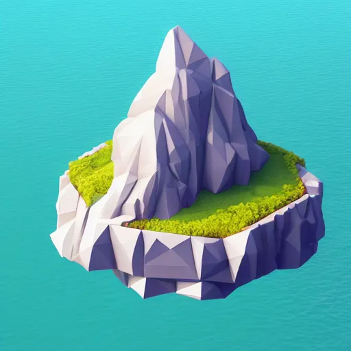 Prompt: a floating island on an ocean isometric art, low poly art, game art, artstation, 3D render, cgsociety, unreal engine 5