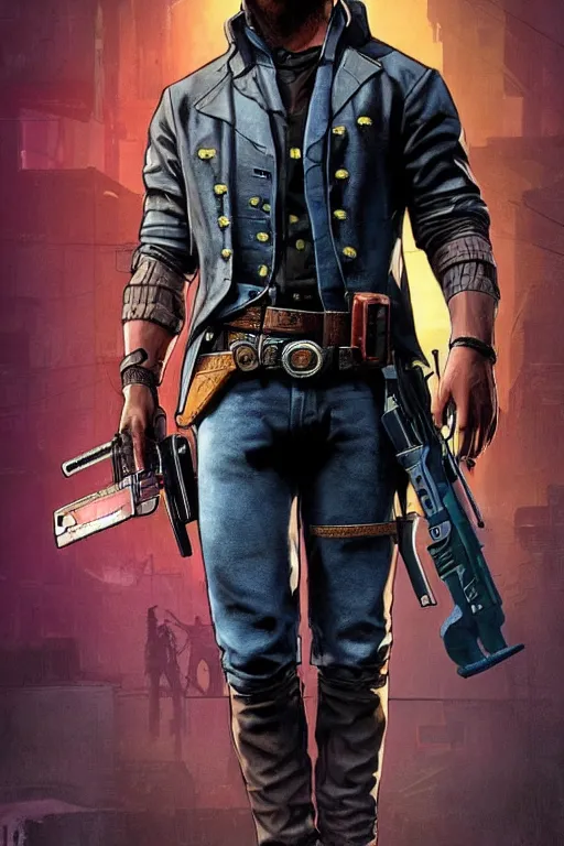 Prompt: arthur morgan as a blackops assassin. cyberpunk 2077 concept art by James Gurney and Mœbius.