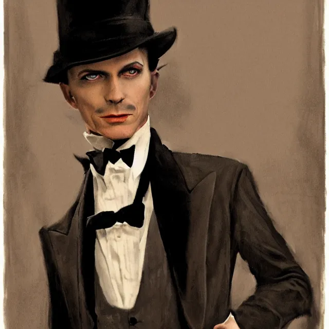 Image similar to photorealistic sepia portrait of a 1 9 2 0 s era male magician, well dressed, long - tailed tuxedo coat, in the style of dave dorman, atmospheric lighting, dark, brooding, painted, intricate, ultra detailed, well composed, best on artstation, cgsociety, epic, stunning, gorgeous, intricate detail, much wow, masterpiece