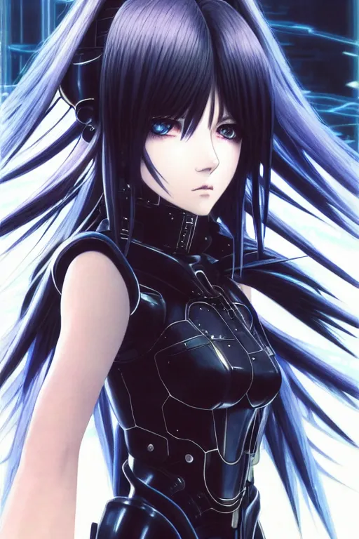 Image similar to portrait Anime girl in cyberpunk trinity blood armor, cute-fine-face, black-hair pretty face, realistic shaded Perfect face, fine details. Anime. realistic shaded lighting by Ilya Kuvshinov katsuhiro otomo ghost-in-the-shell, magali villeneuve, artgerm, rutkowski, WLOP Jeremy Lipkin and Giuseppe Dangelico Pino and Michael Garmash and Rob Rey and Yoshitaka Amano and Thores Shibamoto