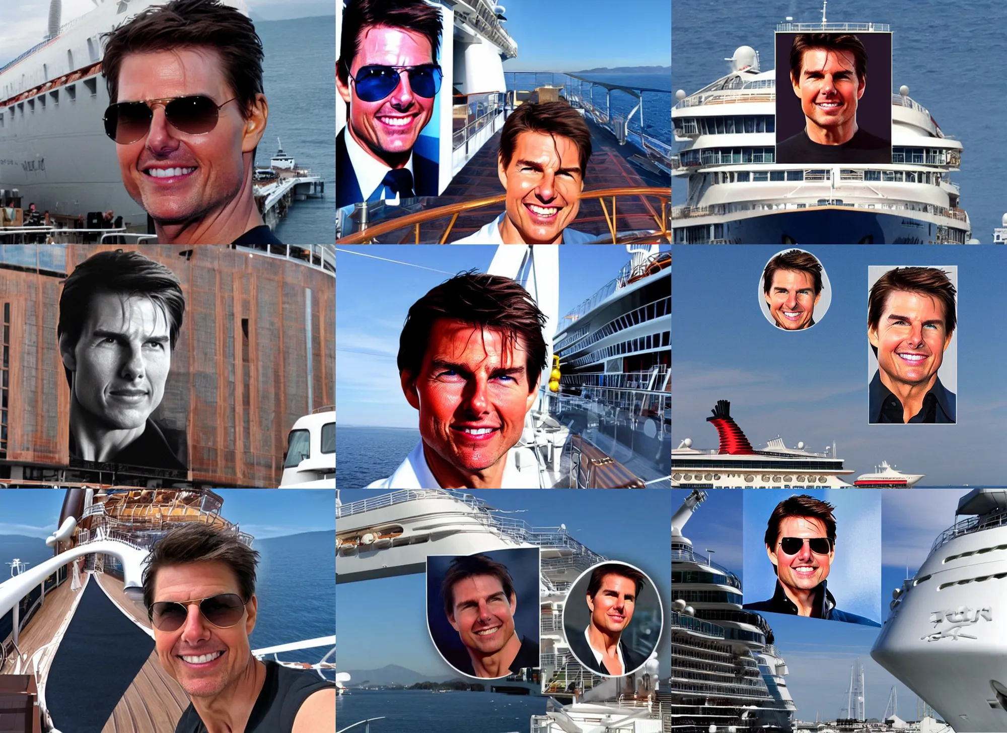 Image similar to tom cruise's face on the bow of a cruise ship