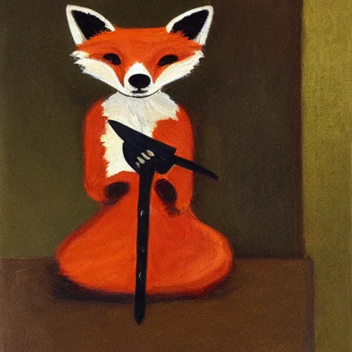 Image similar to painting of fox holding a knife with its mouth