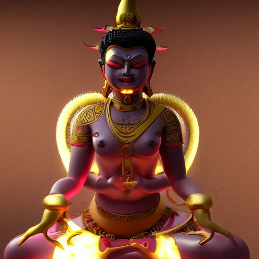 Prompt: naraka buddhist demon korean female, smooth, detailed, glowing in gold, cinematic sparks, unreal engine 5