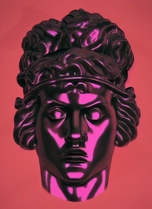 Image similar to black background, statue of hercules, thin red lines, dark, thin lines, neo vaporwave, trending on artstation