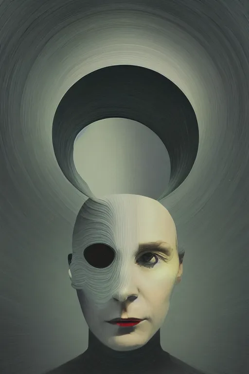 Image similar to woman wearing Oculus and digital glitch head Edward Hopper and James Gilleard, Zdzislaw Beksisnski, higly detailed