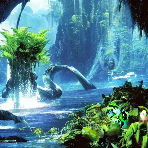 Prompt: science fiction, scene of HD action from the movie Avatar 2: Way of Water set on the planet Pandora, na'vi in shot