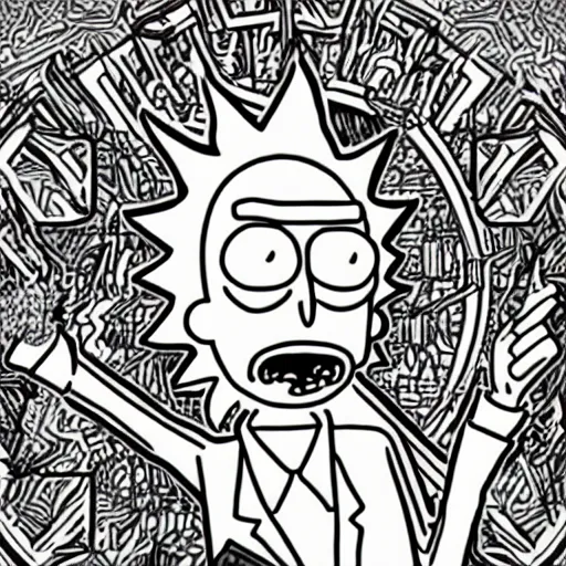 Prompt: Rick and Morty coloring pages