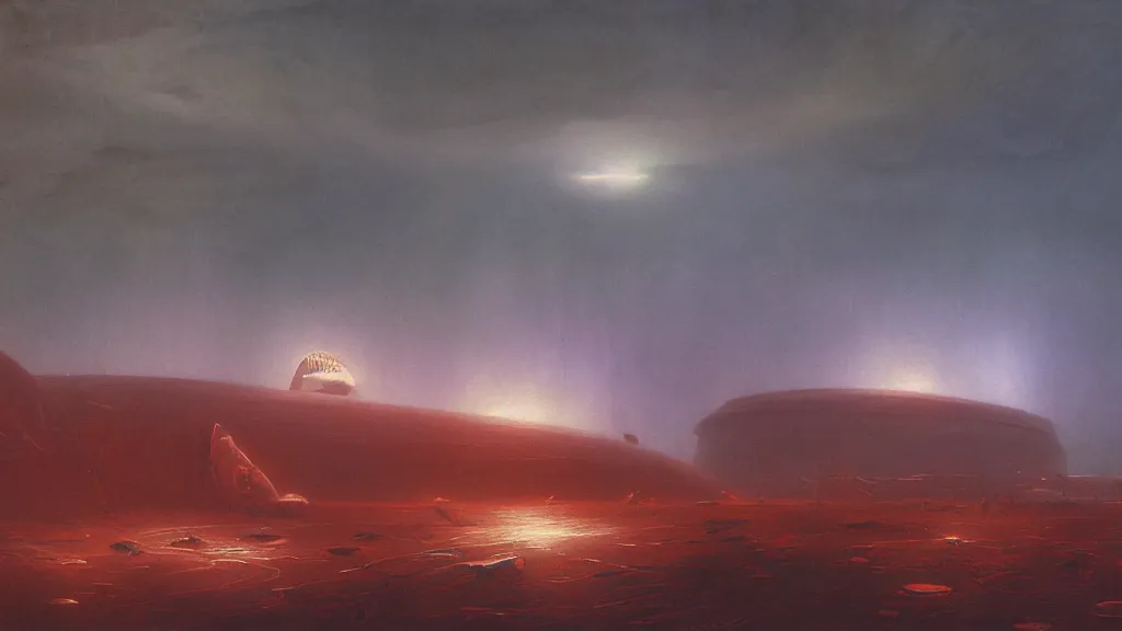 Image similar to otherworldly atmosphere of an alien planet by arthur haas and bruce pennington and john schoenherr, cinematic neon lights matte painting, zaha hadid building, 8 k realistic, stormy rainfall, dark moody colors