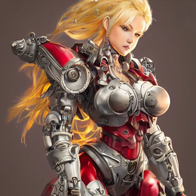 Prompt: studio portrait of lawful good colorful female holy mecha paladin absurdly beautiful, elegant, mature blonde gravure idol, ultrafine hyperrealistic detailed face illustration by kim jung gi, highly detailed faces, intricate linework, focus, bright colors, matte, octopath traveler, unreal engine 5 highly rendered, global illumination, radiant light, intricate environment