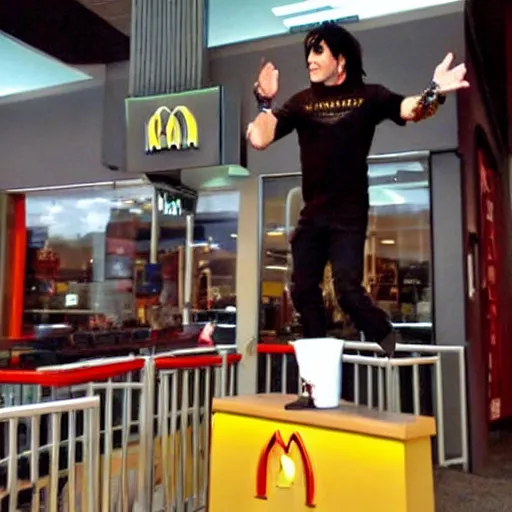 Image similar to criss angel mindfreak levitating over mcdonalds