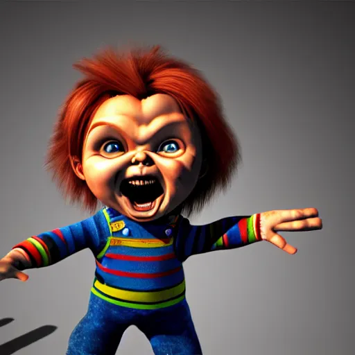 Image similar to chucky doll screaming popsicle octane render, unreal engine