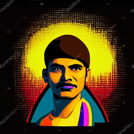 Image similar to a portrait of an indian man, in retro colors, synthwave style, 2 d digital vector art