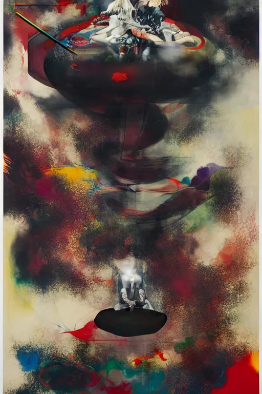 Image similar to the physical impossibility of death, in a brutalist designed space ship, rich deep colours, painted by francis bacon, adrian ghenie, james jean and petra cortright, part by gerhard richter, part by takato yamamoto. 8 k masterpiece