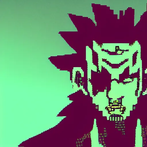 Image similar to neonpunk anarchist with mohawk and cyber implants on face, fuming, angry, grinning, pixel art