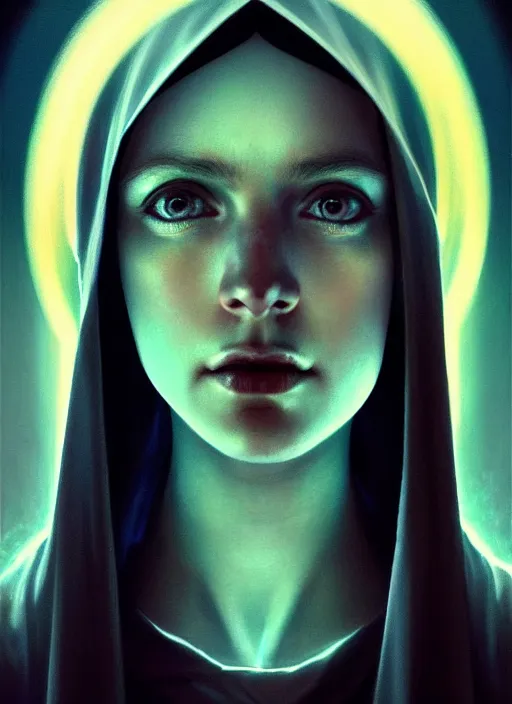 Prompt: full face epic portrait, virgin mary with glowing eyes, elden ring, matte painting concept art, midjourney, beautifully backlit, swirly vibrant color lines, majestic, cinematic aesthetic, smooth, intricate, 8 k, by ilya kuvshinov, artgerm, darius zawadzki and zdizslaw beksinski