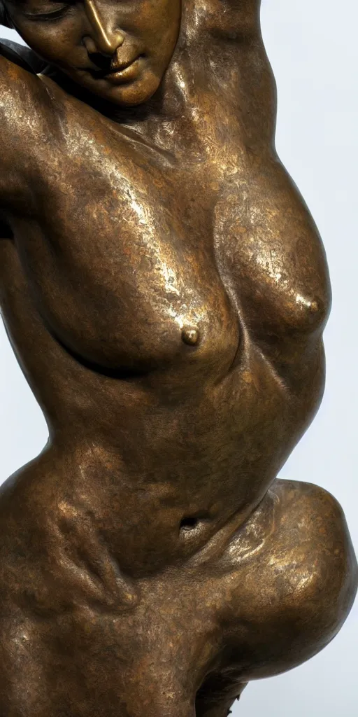 Image similar to detailed photo of an old bronze patina statue of most beautiful woman, full body portrait, various bending poses, photorealism, intricate detail, museum diffuse lighting
