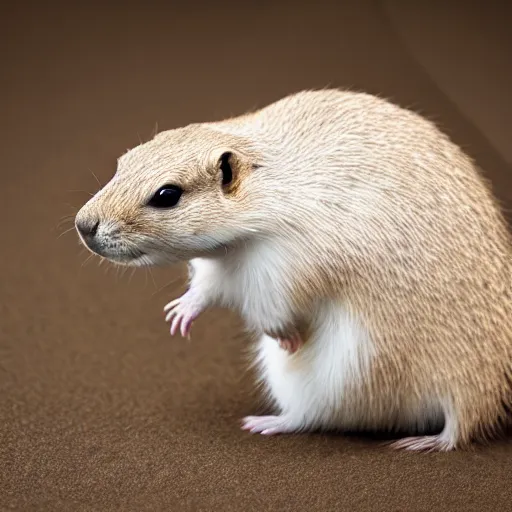 Image similar to singular animal that is white Prairie dog cross white rabbit cross white ferret, studio photography