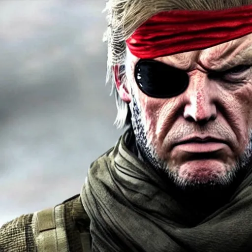 Prompt: Donald trump as old snake in metal gear solid V, movie still,