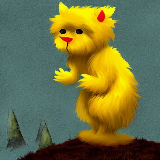 Image similar to A cute yellow furry monster in the forest, digital art