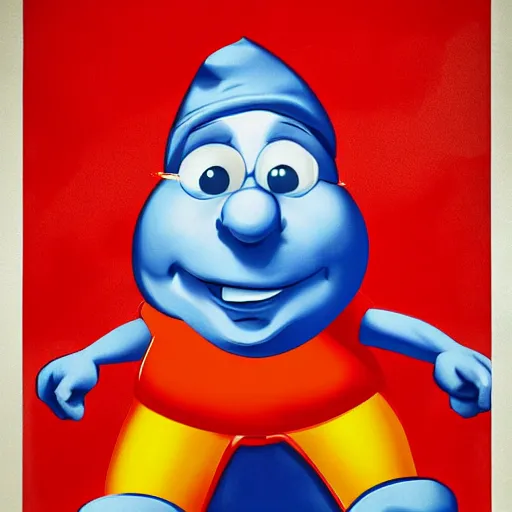 Prompt: portrait of papa smurf, communist era propaganda poster, soviet style