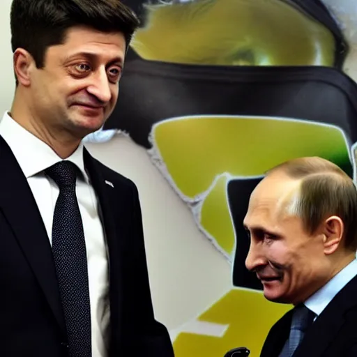 Prompt: Zelensky punch Putin's face