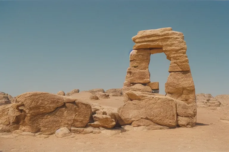 Prompt: film still of monumental neoclassical deep spiral megalith temple in the desert, by Étienne-Louis Boullée cinestill 800t 35mm full-HD