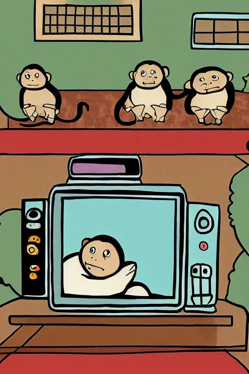 Image similar to illustration of monkeys watching tv by pendleton ward