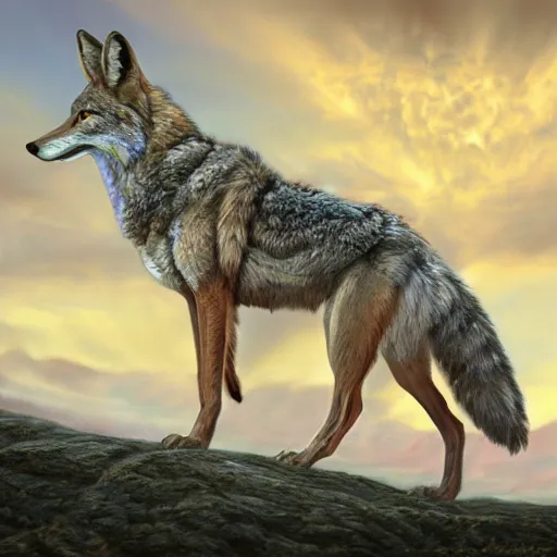 Image similar to coyote, elden ring boss, matte painting, detailed, elden ring, oil on canvas