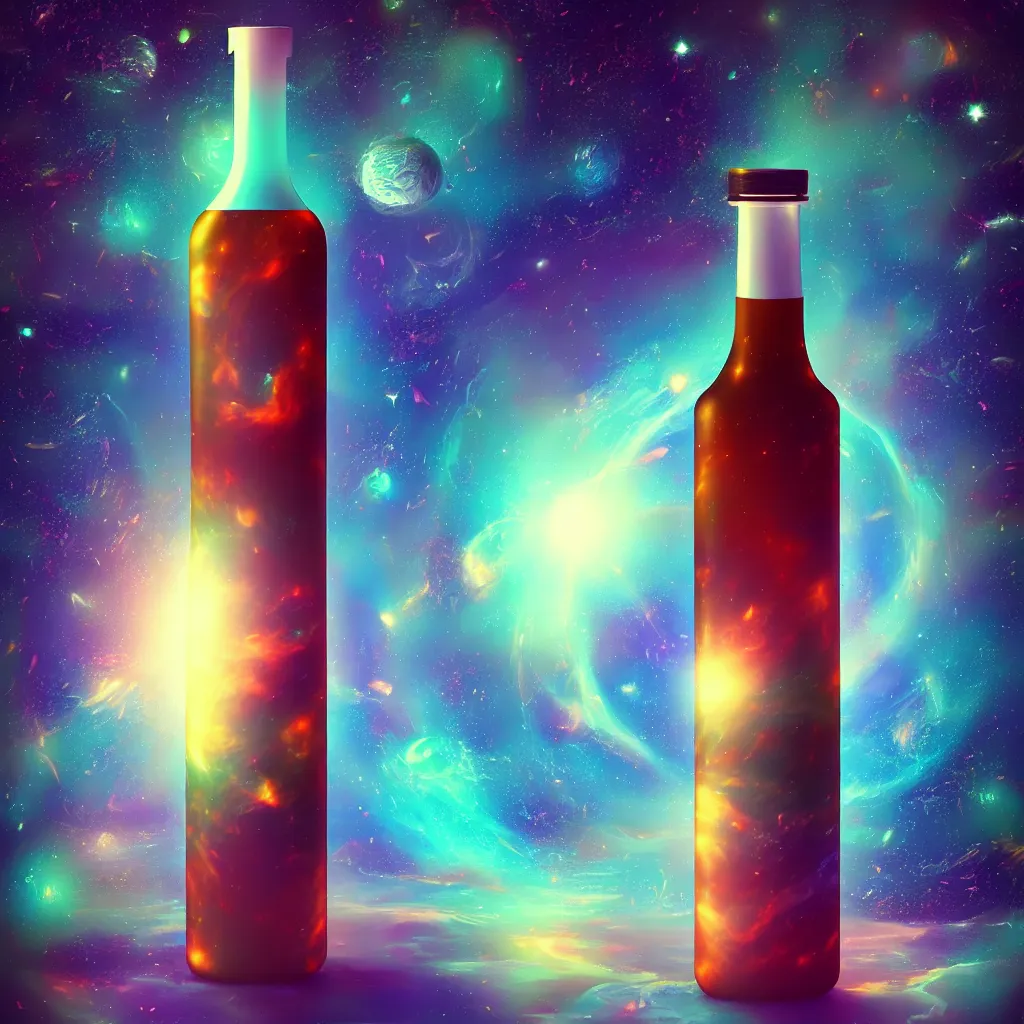 Image similar to the universe contained within a bottle, in a style of artstation