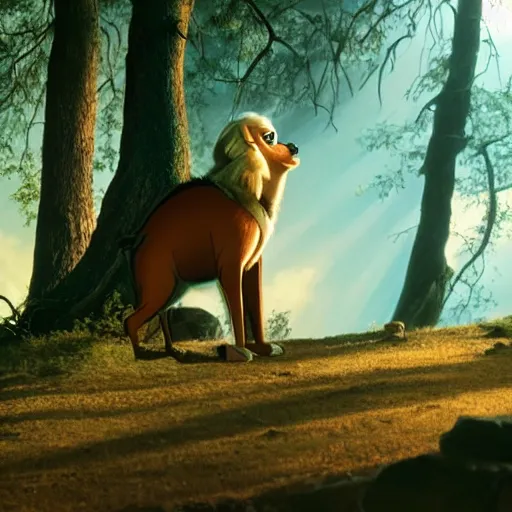 Image similar to doc brown as bambi in the movie bambi, movie still 8 k hdr atmospheric lighting